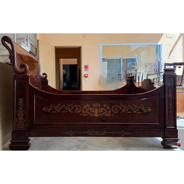 19th Century Italian Carved Inlaid Mahogany Burl Full Bed For Sale - Image 17 of 18