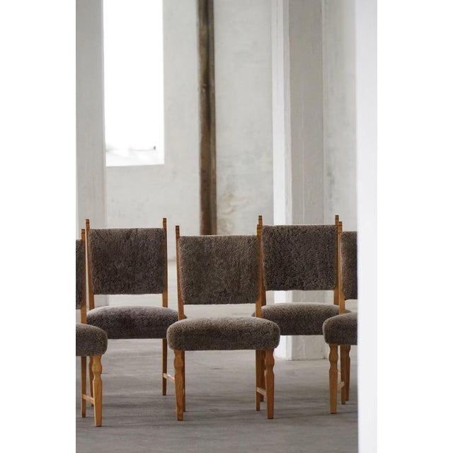 Vintage Danish Dining Chairs in Oak and Lambswool by Henning Kjærnulf, 1950s, Set of 6 For Sale - Image 13 of 18