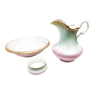 Antique Art Nouveau Pastel and Gilt Gold Porcelain Boudoir Set - 3 Pieces For Sale