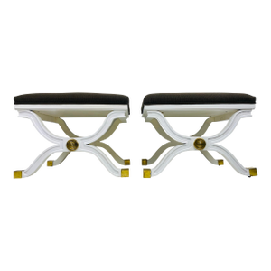 Mid-Century Vintage Regency Inspired Pair of Newly Upholstered Benches