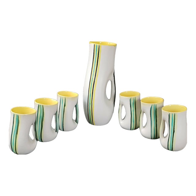 Vintage Ceramic Orangeade Service, 1950s, Set of 8 For Sale