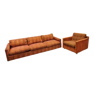 Mid Century Modern Milo Baughman Tuxedo Sofa & Cube Chair for Thayer Coggin - 2 Piece Set