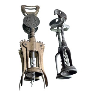 1950s Mid-Century Modern Italian Brass Winged & Silver Rack-and-Pinion Corkscrew Wine Opener Set For Sale