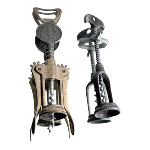 1950s Mid-Century Modern Italian Brass Winged & Silver Rack-and-Pinion Corkscrew Wine Opener Set