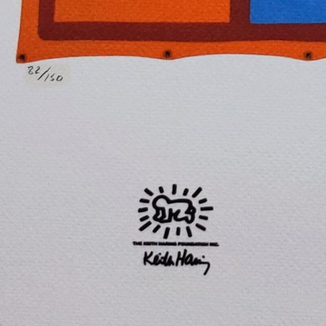 Blue Keith Haring, Composition, Lithograph, 1990s For Sale - Image 8 of 11