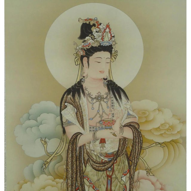 Chinese Chinese Hand Painted Lotus Kwan Yin Motif Scroll Painting Jz190s For Sale - Image 3 of 5