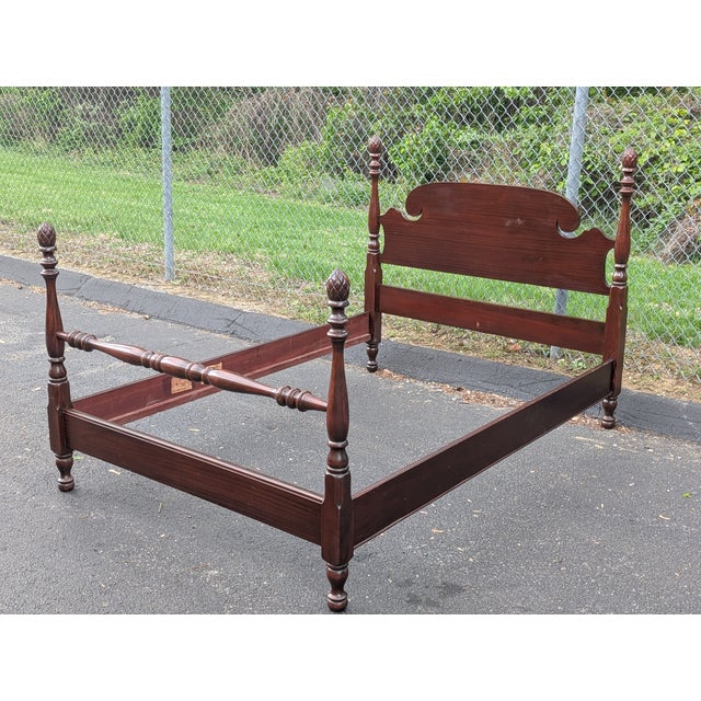 Farmhouse 1950s Mid Century Colonial Full Size Pineapple Four Post Bedframe For Sale - Image 3 of 12