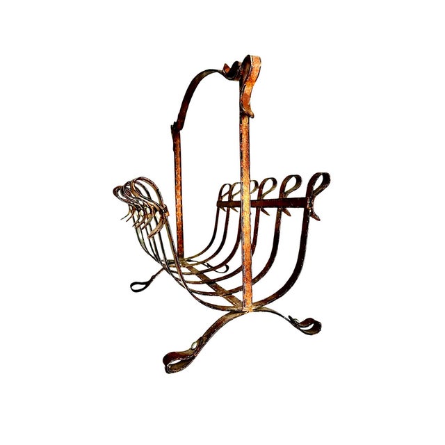 1960s Faux Equestrian Leather Belt, Iron Magazine Rack For Sale - Image 9 of 12