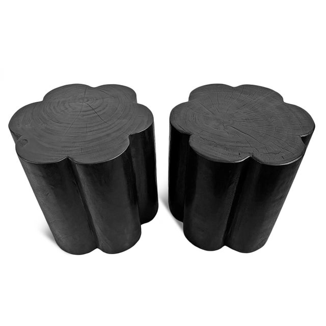 Black Black Solid Wood Modern Flower Stool / Side Table For Sale - Image 8 of 10
