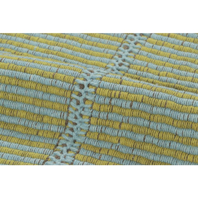 Rug & Kilim’s Custom Contemporary Rez Kilim in Green and Blue Stripes For Sale In New York - Image 6 of 7