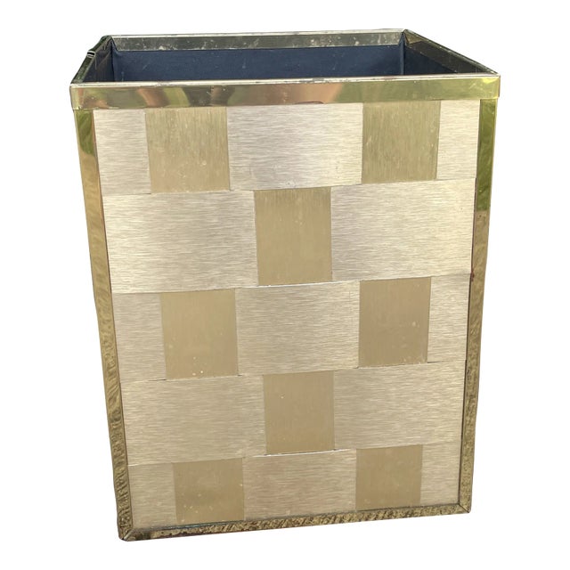 Woven Brass Wastebasket For Sale