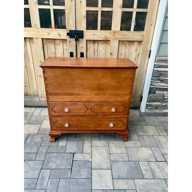 19th century cherry blanket chest with 2 sizable drawer and original cast glass knobs. This chest has been lovingly restored.