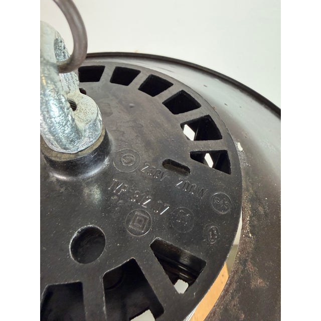 Industrial Grey Enamel, Glass, and Iron Cage Pendant Lamp from Elektrosvit, 1960s For Sale - Image 9 of 16