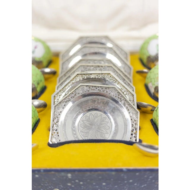 Celadon Porcelain and Silver-Plated Metal Tea Service, 1920s For Sale - Image 9 of 14