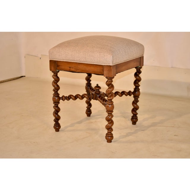 French Provincial 19th Century French Walnut Upholstered Stool For Sale - Image 3 of 7