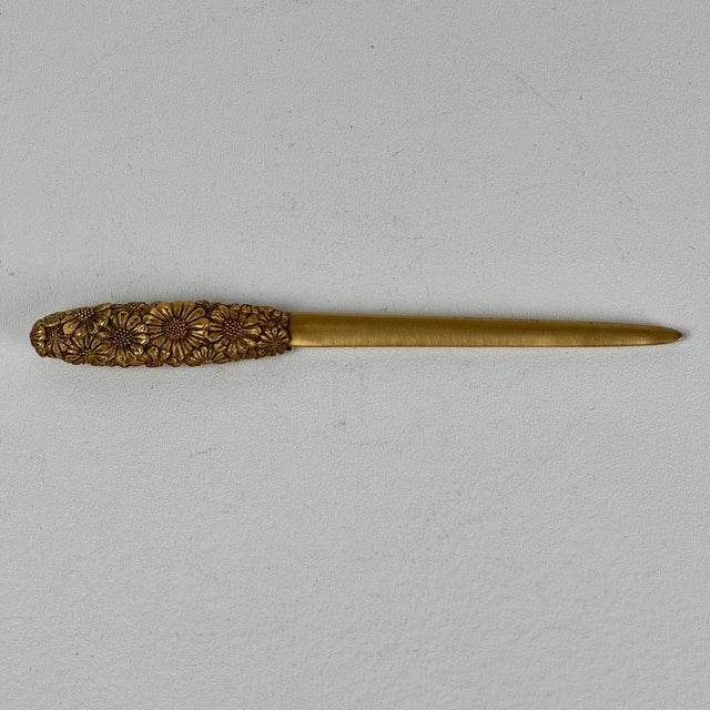Metal Vintage Karen Callan Handcrafted Brass Letter Opener With Flowers Design, Signed For Sale - Image 7 of 7