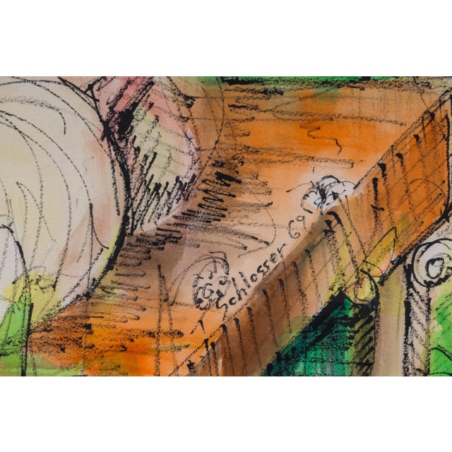 1960s Abstract Face Portrait Mixed-Media Painting by Gerard Schlosser, Framed For Sale - Image 4 of 6