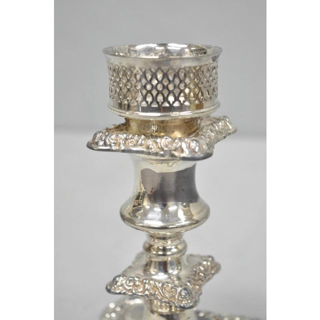 Antique Victorian Silver Plated Glass Hurricane Lamp Shade Candlestick - Pair For Sale - Image 13 of 18