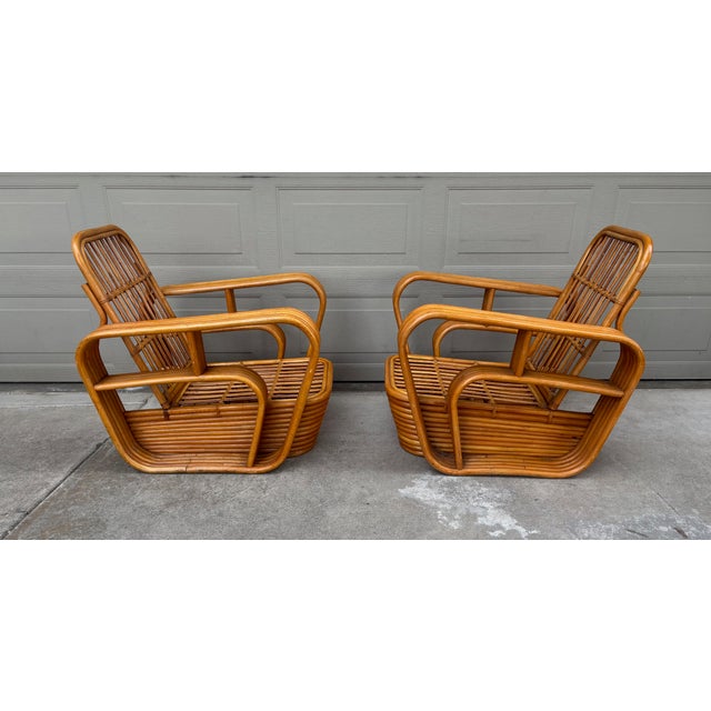 1940s Paul Frankl Style Rattan Bamboo Pretzel Club Lounge Chairs Tiki a Pair For Sale - Image 5 of 8