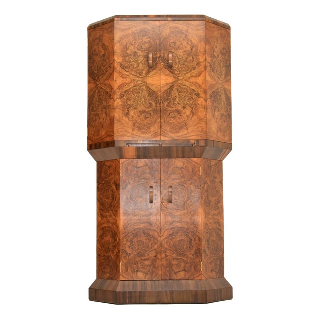 Art Deco Burr Walnut Cocktail Cabinet, 1930s For Sale