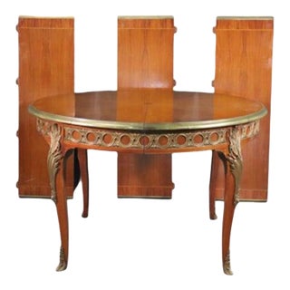 Superb Bronze Mounted French Louis XV Style Round Dining Table 3 Leaves For Sale