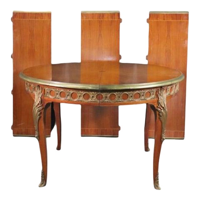 Superb Bronze Mounted French Louis XV Style Round Dining Table 3 Leaves For Sale
