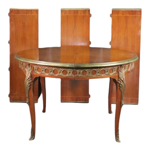 Superb Bronze Mounted French Louis XV Style Round Dining Table 3 Leaves