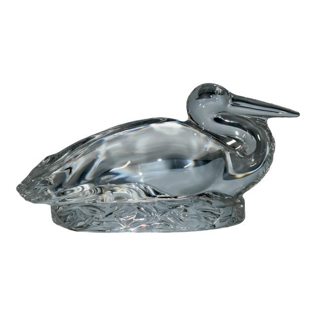 Vintage Baccarat Crystal French Nesting Stork Figurine For Sale