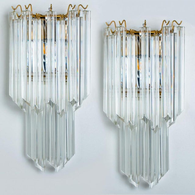 Venini Large Venini Style Clear Gold and Glass Sconces, 1970, Set of 2 For Sale - Image 4 of 10