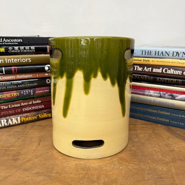 Ceramic Green and Cream Ceramic Hibachi with Drip Glaze Detail For Sale - Image 7 of 13