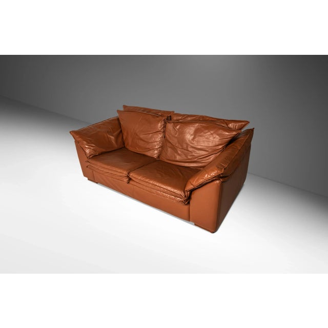 Modern Low Profile Loveseat Sofa in Cognac Brown Leather in the Manner of Niels Eilersen, Usa, C. 1980's For Sale - Image 11 of 12