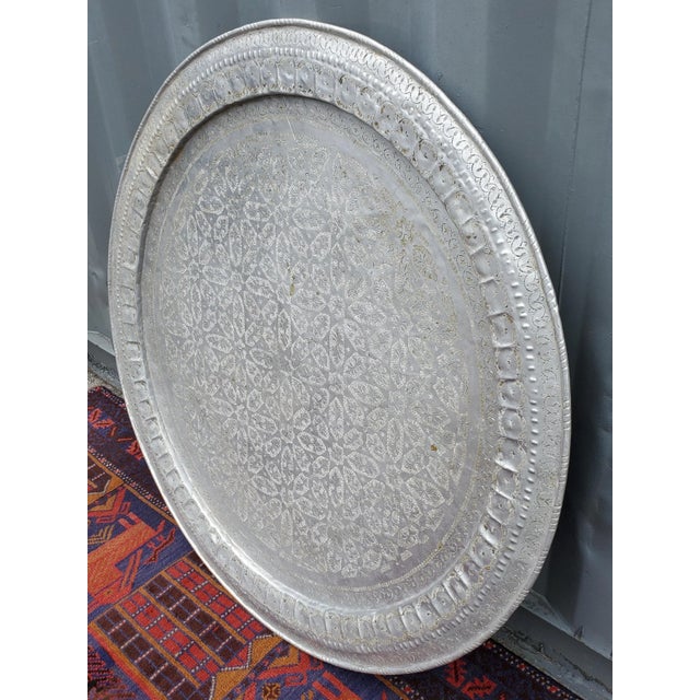 Moroccan 1980s Moroccan Silver Tray/Table Top For Sale - Image 3 of 7