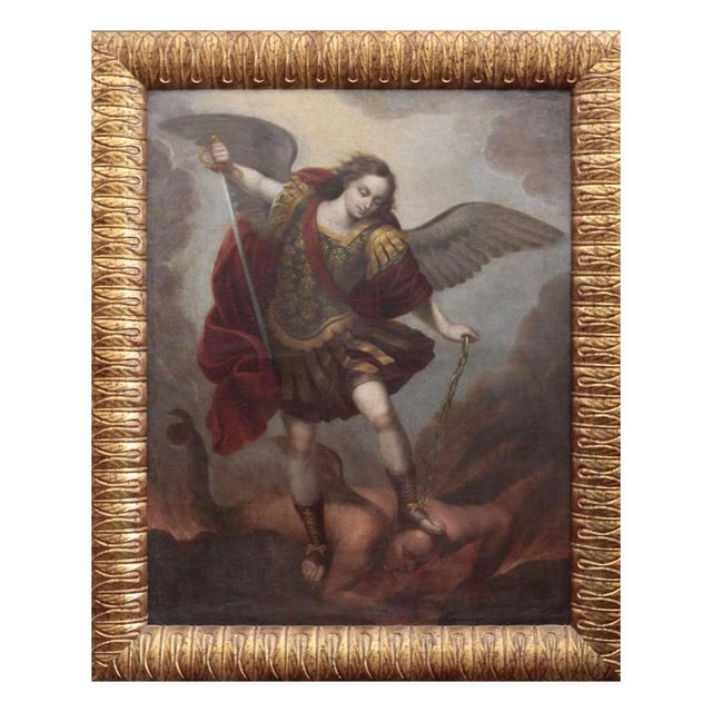 Spanish School Artist, Saint Michael the Archangel, Oil on Canvas, Framed For Sale - Image 7 of 7