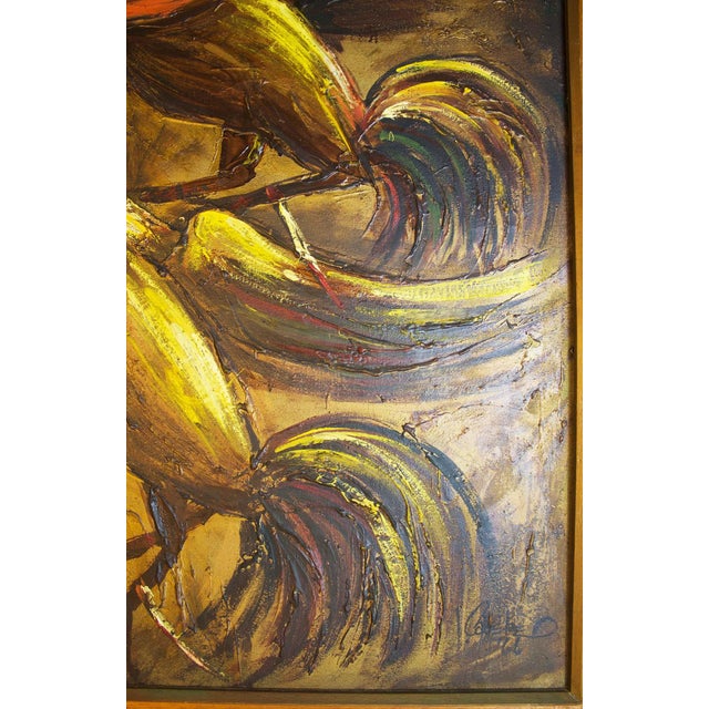 1960s MCM Signed Original Expressionist Oil Painting of Fighting Roosters For Sale - Image 5 of 6