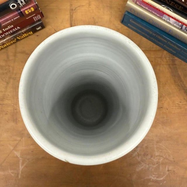 Ceramic White and Copper Ceramic Vase with Olive Glaze Band For Sale - Image 7 of 10