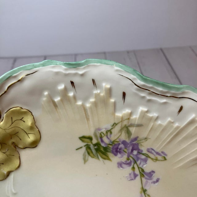 Victorian Antique Brc Voltaire Germany (Rosenthal) Green Floral Scalloped Master Bowl For Sale - Image 3 of 12