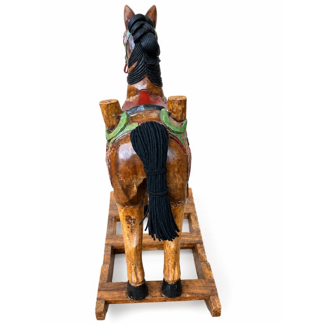 Vintage Southeast Asian Hand-Carved Painted Wood Rocking Horse Sculpture For Sale In New York - Image 6 of 9