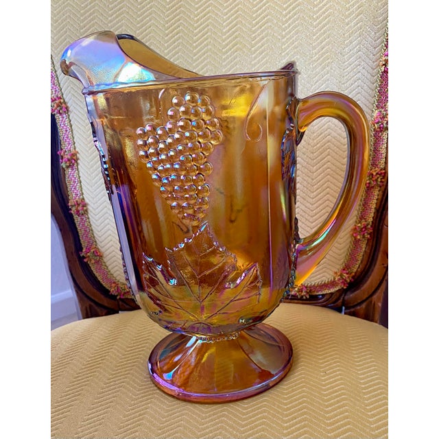 1940s Vintage Indiana Glass Harvest Grape Marigold Iridescent Pitcher and 8 Goblets - 9 pcs For Sale - Image 5 of 8