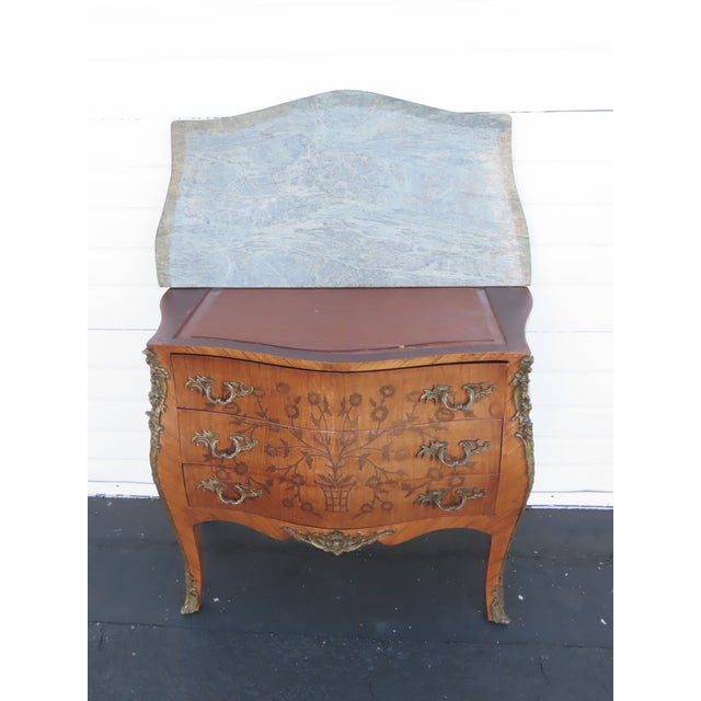French French Marble Top Bombay Serpentine Inlay Commode Dresser Bathroom Vanity 6433 For Sale - Image 3 of 18