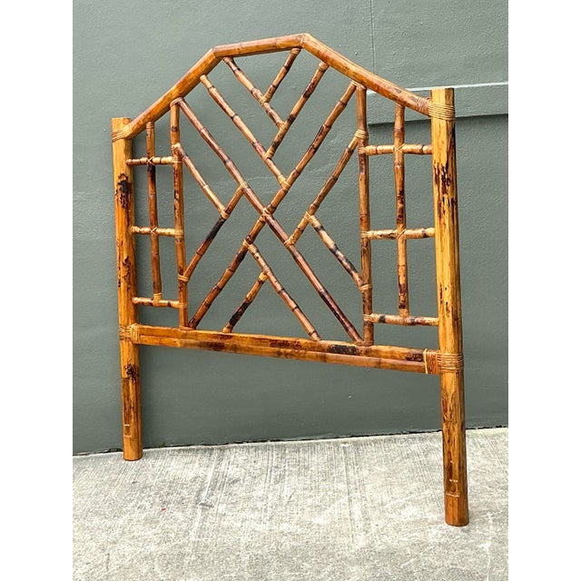 Vintage Kenian Burnt Bamboo a Chinese Chippendale Queen Headboard For Sale - Image 9 of 12