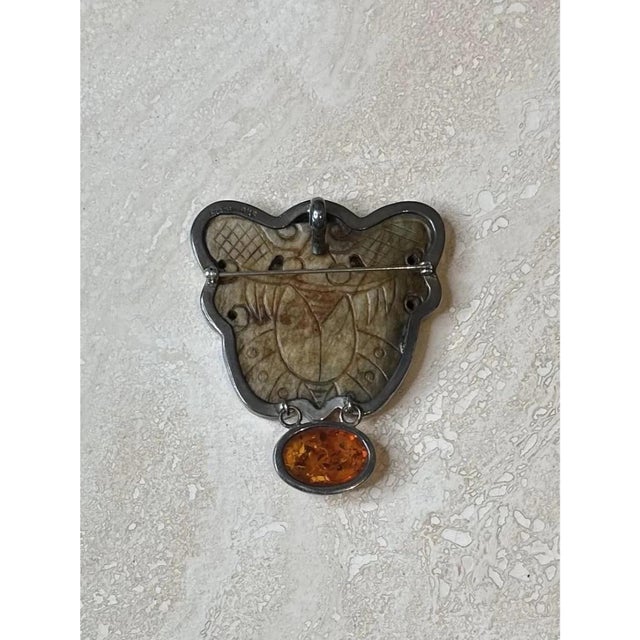 Vintage Stone Brooch With Amber For Sale - Image 9 of 12