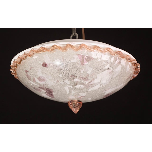 Gorgeous pink Murano ceiling light with embossed multicolored glass shades. The ceiling light is composed of two glass...