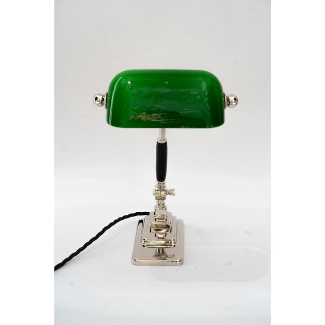 Art Deco Banker Lamp with Green Glass Shade, Vienna, Austria, 1920s For Sale - Image 9 of 18