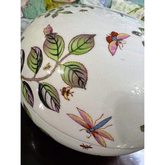 Ceramic Large Chinoiserie Porcelain Lidded Box Centerpiece With Butterflies Dragonflies and Floral Design For Sale - Image 7 of 9