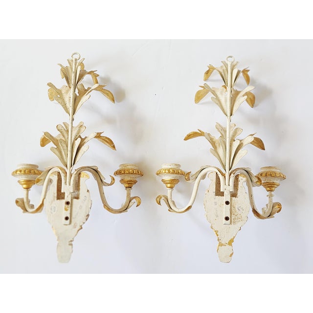 2000 - 2009 Vintage Italian Giltwood & Tole Pineapple Candle Wall Sconces For Sale - Image 5 of 12