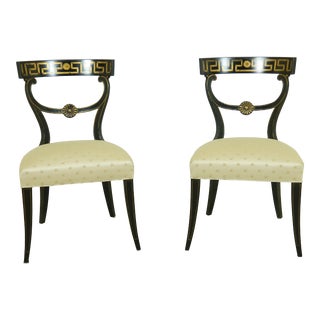 Pair Black & Gold Vintage Regency Chairs For Sale