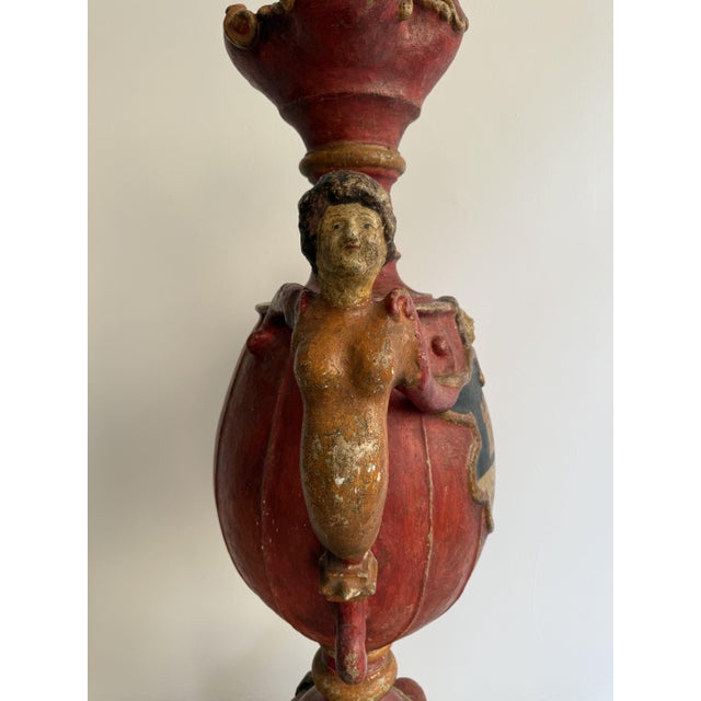 Red 17th Century Baroque Candleholder in Lacquered Wood and Plaster, Spain, 1600 For Sale - Image 8 of 18