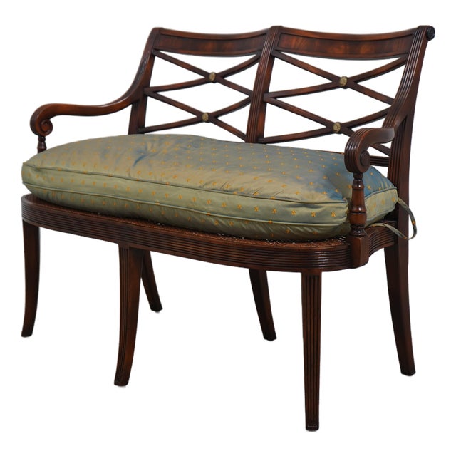 Theodore Alexander Mahogany Regency Cane Seat Settee For Sale