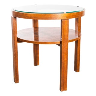 Warm Oak Low Occasional Table with Glass Top, 1930s For Sale