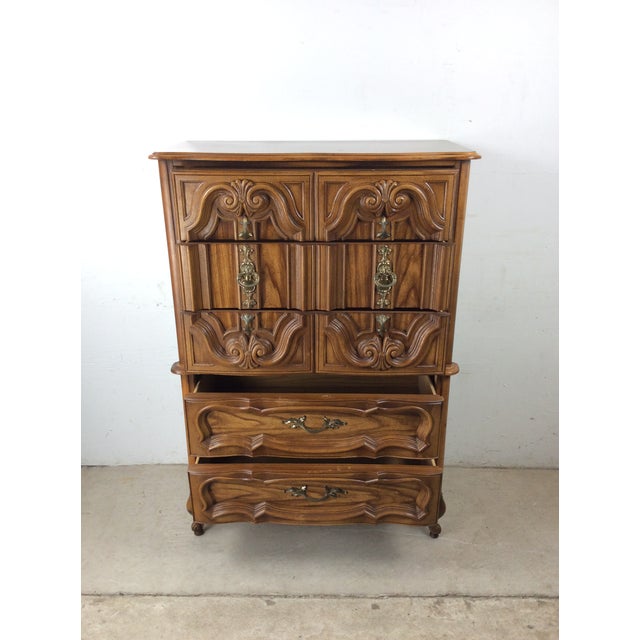 Mid Century French Provincial Style Highboy Dresser With Five Drawers For Sale - Image 12 of 18